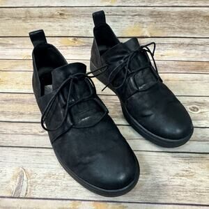 Eileen Fisher Womens Black Leather Lace Up Sneakers Size 10 Minimalist
